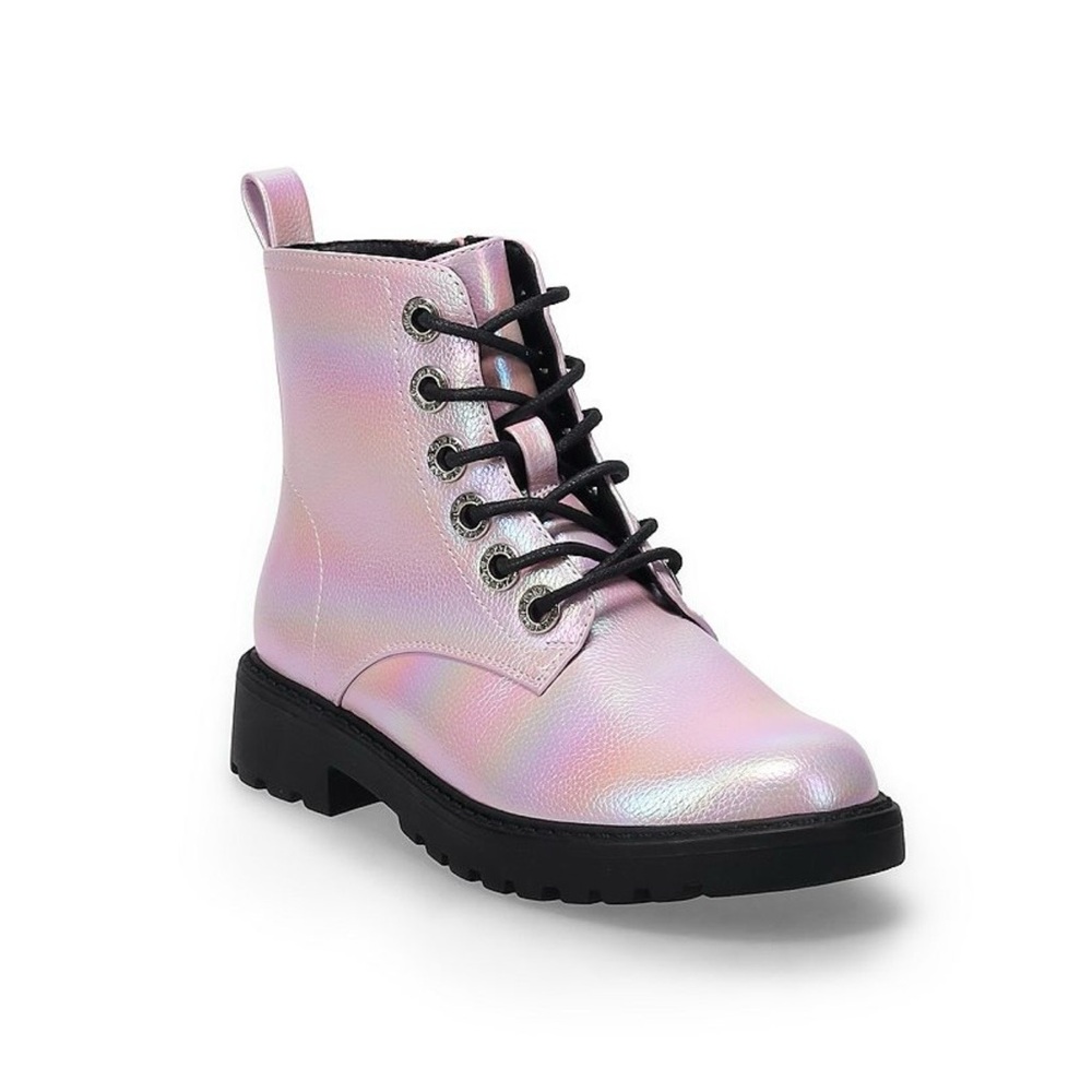 🌈 Sonoma Goods For Life Dazzle Kids’ Iridescent Combat Boots Size 5 NWT